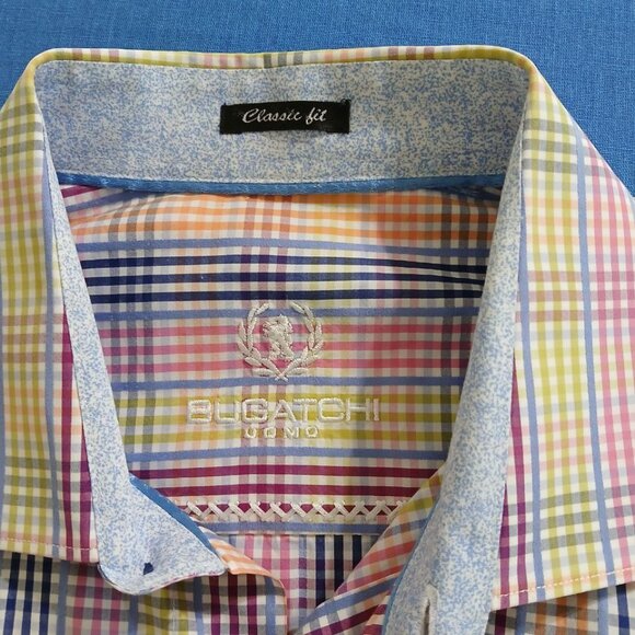 Bugatchi Uomo Classic Fit Multicolor Check Dress Shirt – Size M - Picture 8 of 12